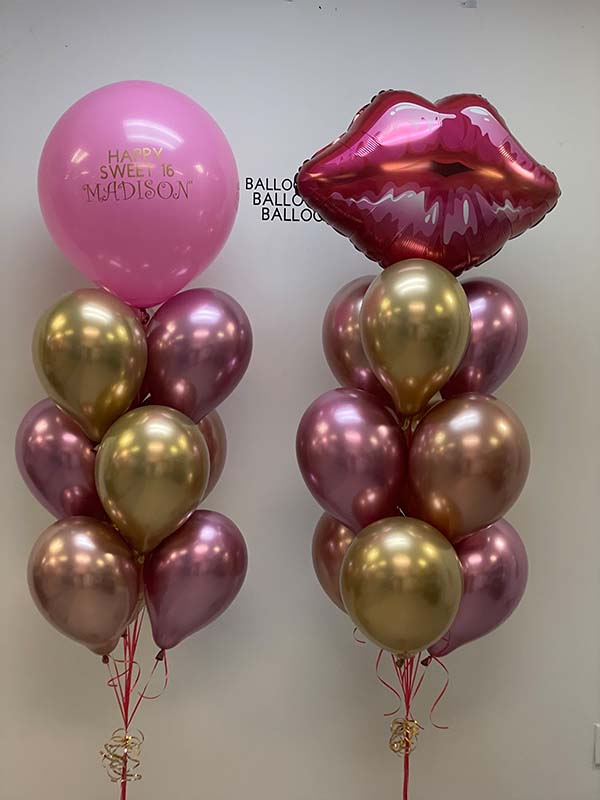 Double Bouquet: 17” Personal Message & Kissy Lips Chrome Bouquet