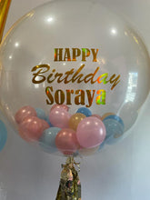 Load image into Gallery viewer, 3ft Clear Personal Message Balloon with 5” Balloons inside and two tassels
