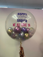 Load image into Gallery viewer, 3ft Clear Personal Message Balloon with 5” Balloons inside and two tassels
